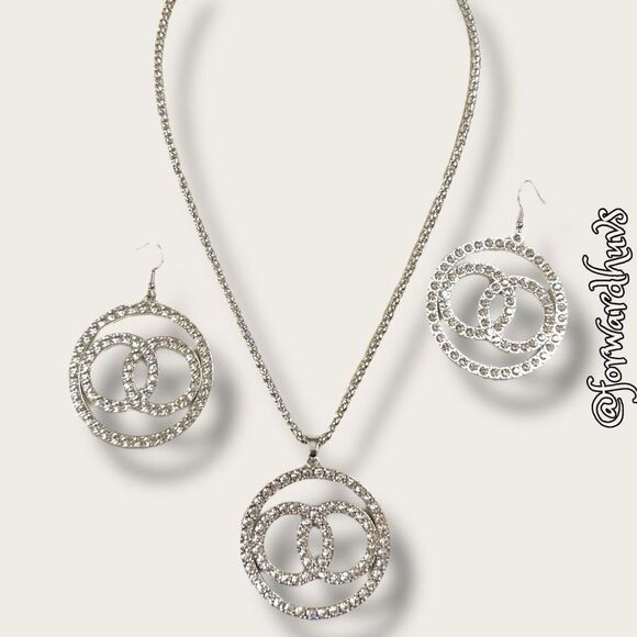 Silver Tone and Rhinestone Necklace and Earrings Set - Picture 4 of 12